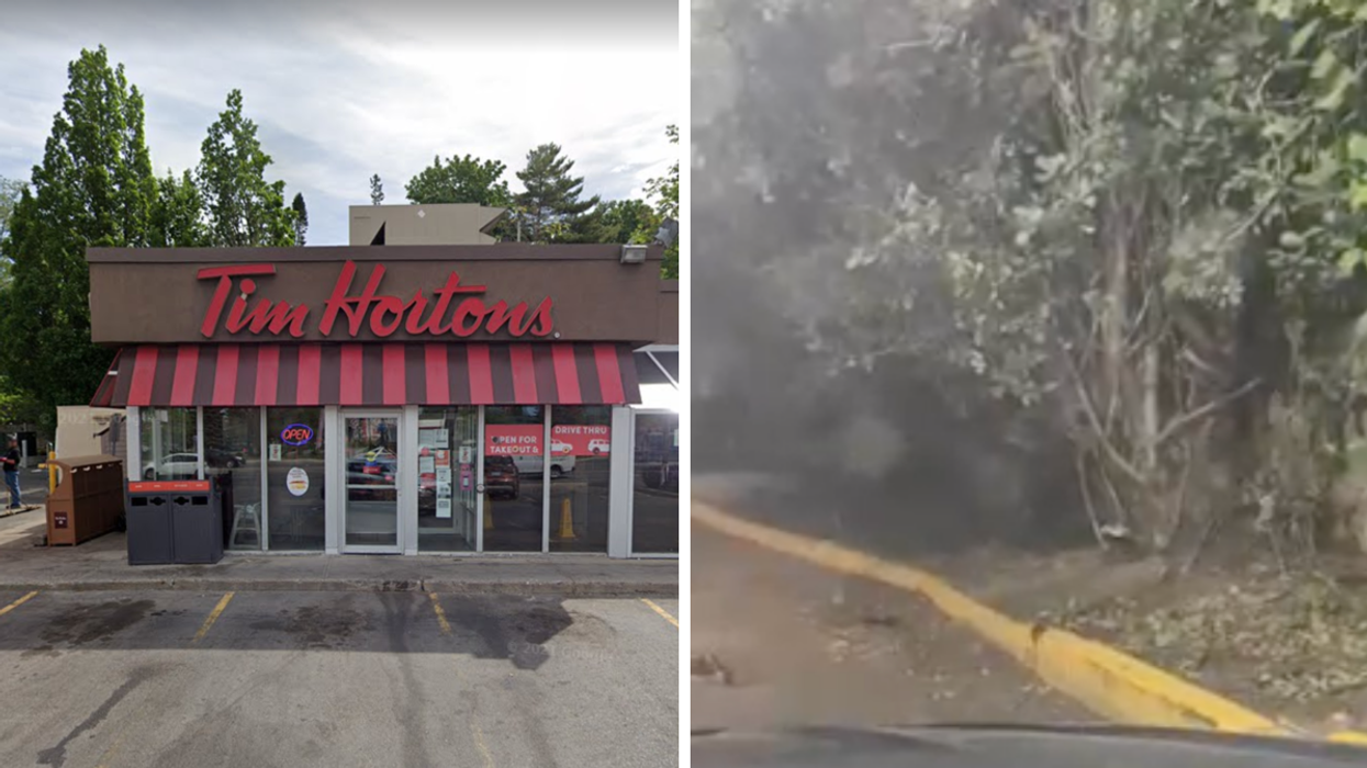 Tim Hortons at 1161 Bank Street. Right: Rats in the drive thru lane of Tim Hortons.