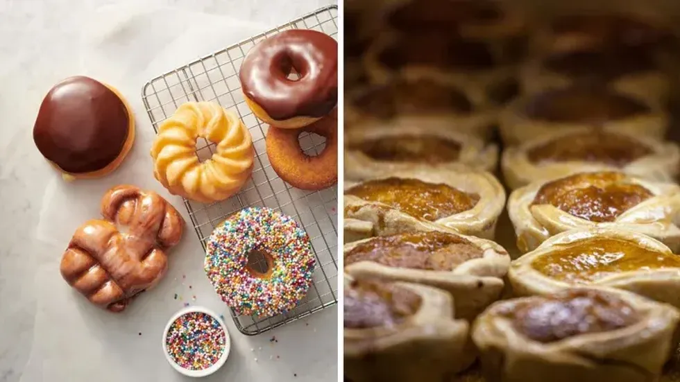 Tim Hortons donuts. Right: Butter tarts.