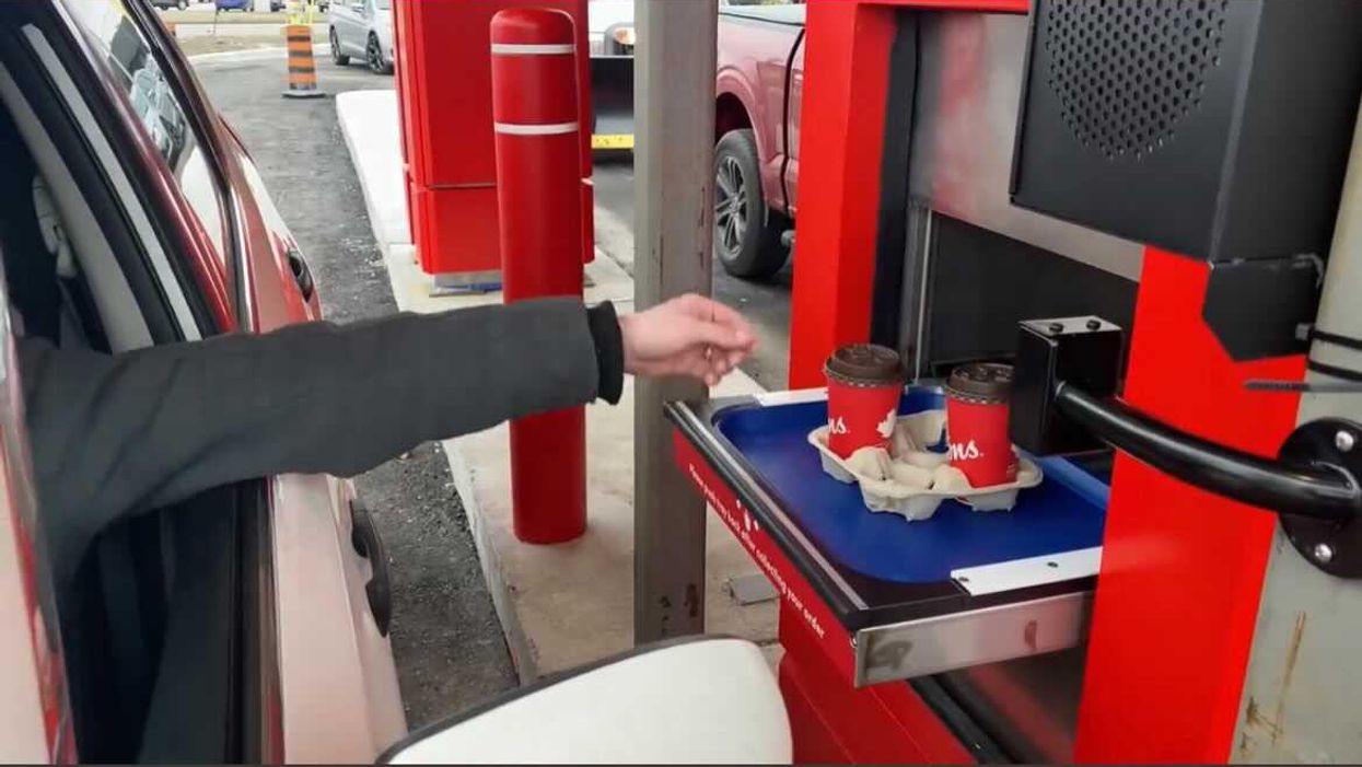 Tim Hortons drive-thru conveyor belt.