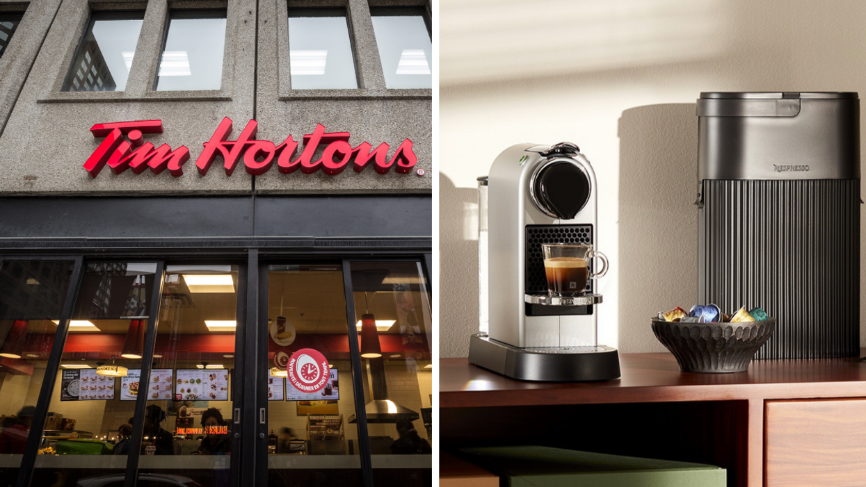 Tim Hortons. Droite : Une machine Nespresso.