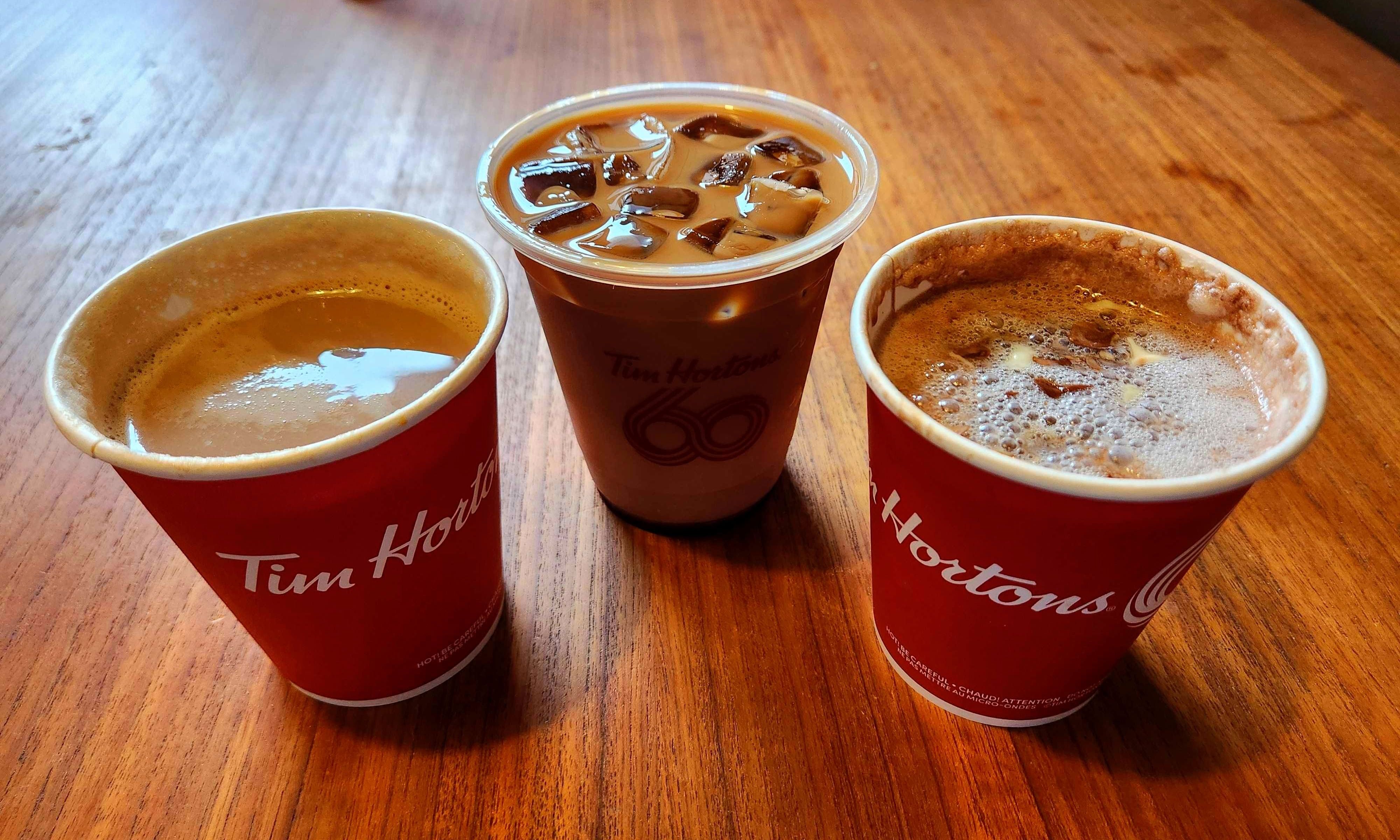 Tim Hortons' new Fudge Brownie Latte, Fudge Brownie Iced Latte and Marble Swirl Hot Chocolate.