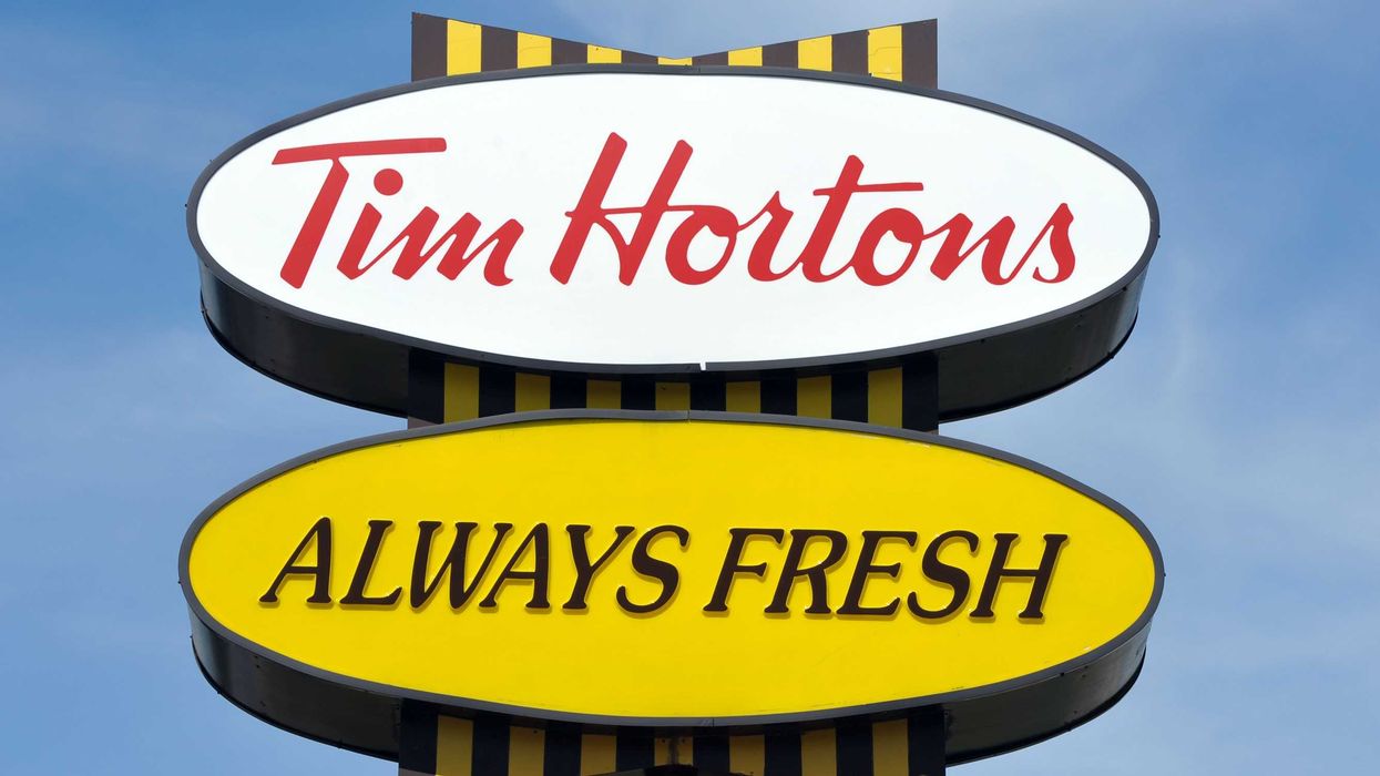 tim hortons sign at a location in canada