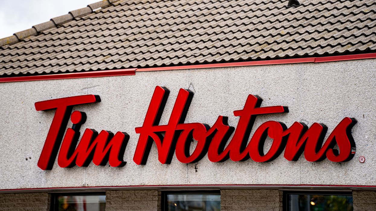 Tim Hortons sign on a building.
