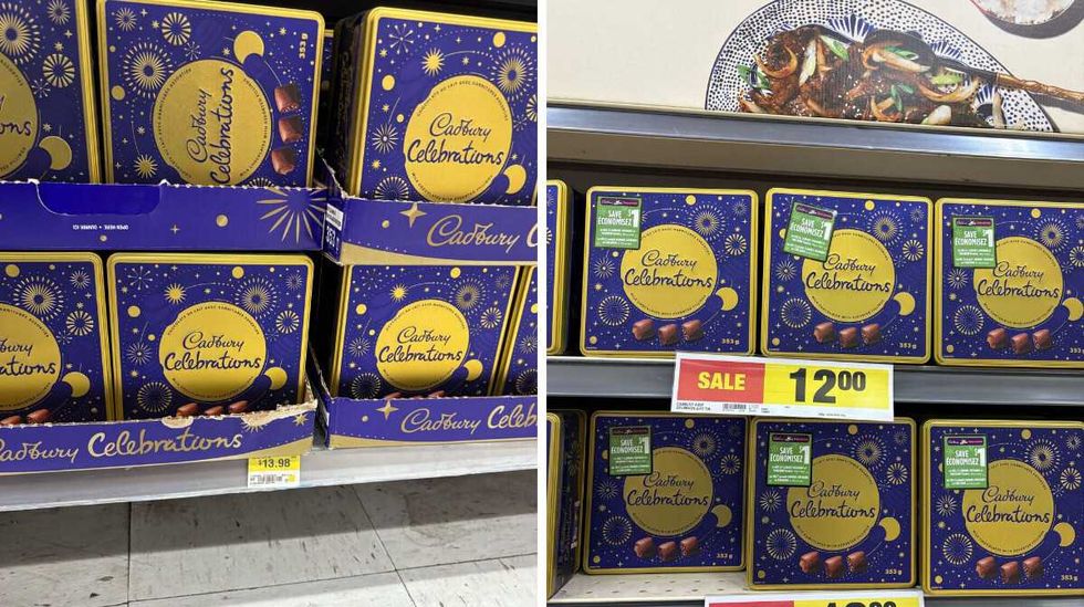 tins of Cadbury Celebrations at Walmart. right: tins of Cadbury Celebrations at loblaws