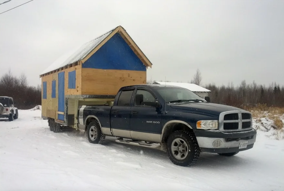 Tiny house on the trailer bed.