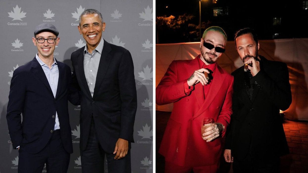 Tobias Lütke with Barack Obama. Right: Mark Scheinberg with J Balvin.
