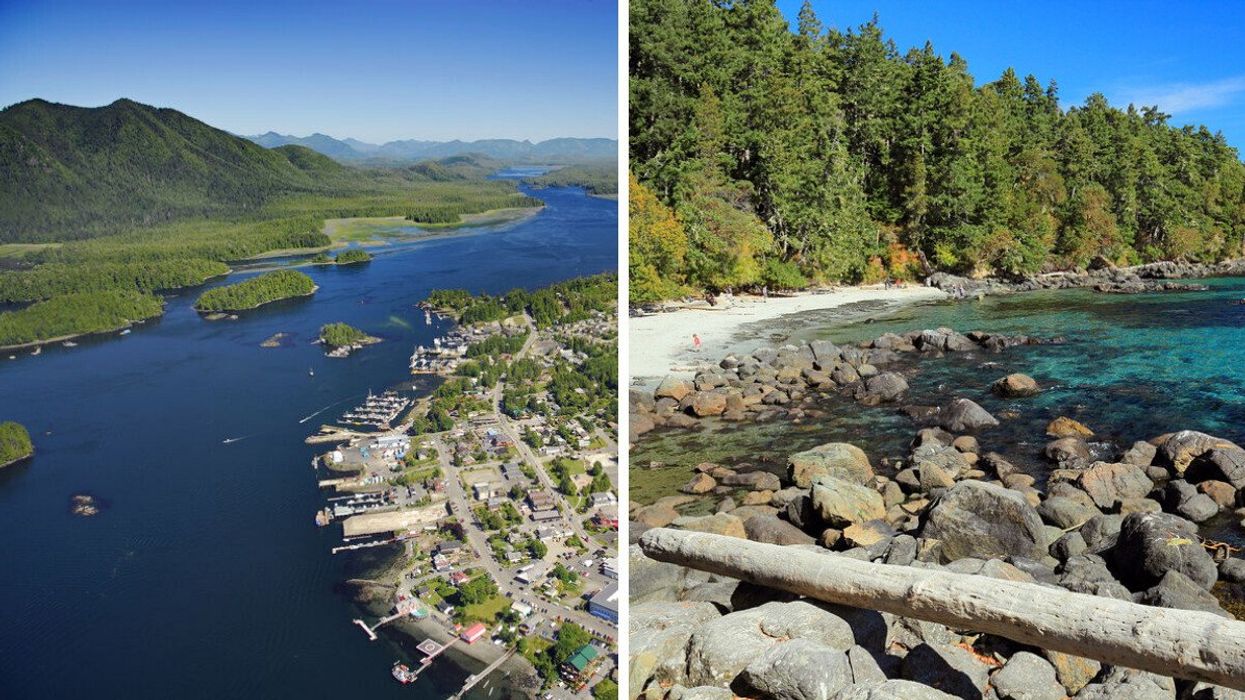 Tofino, B.C. Right: Beach on Vancouver Island.