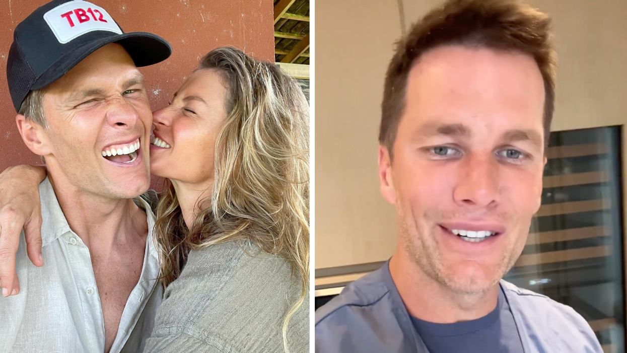 Tom Brady and Gisele Bündchen. Right: A screenshot of Tom Brady on one of his Instagram videos.