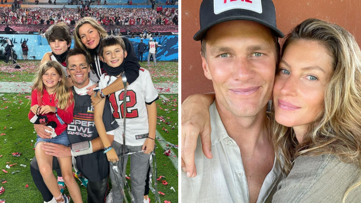 Tom Brady, Gisele Bundchen and their children. Right: Tom Brady and Gisele Bundchen.
