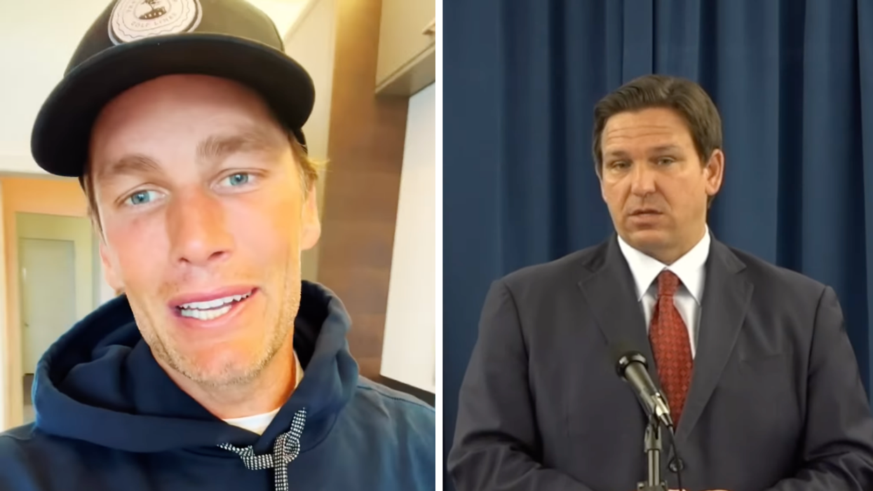 Tom Brady. Right: Ron DeSantis.