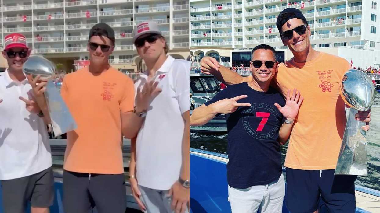 Tom Brady Rob Gronkowski Tampa Bay Buccaneers Super Bowl Parade Lombardi Trophy