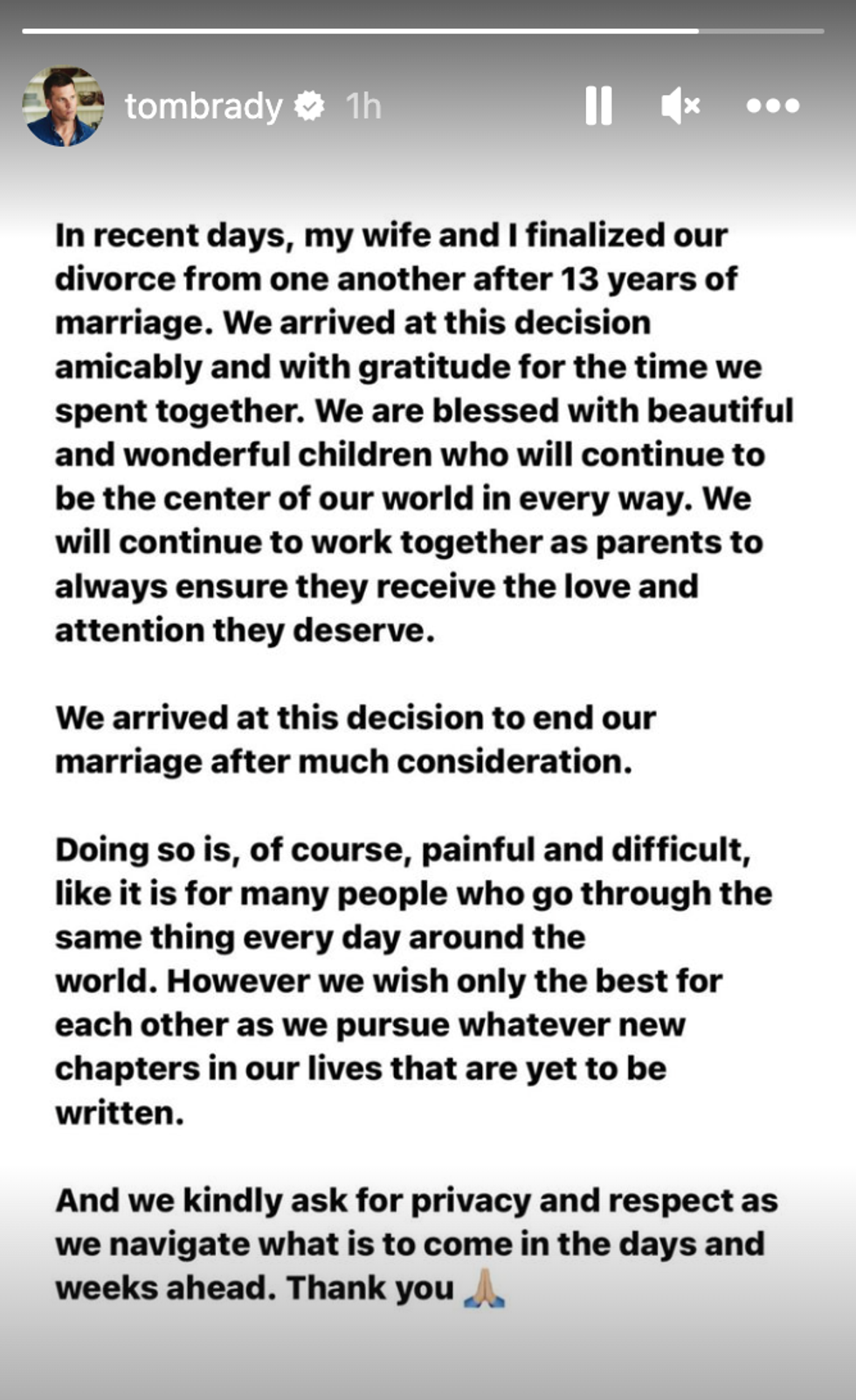 Tom Brady's divorce statement.