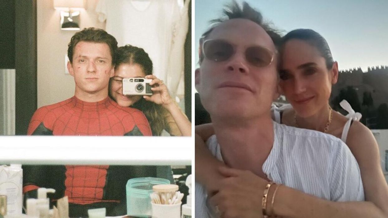 Tom Holland and Zendaya. Right: Paul Bettany and Jennifer Connelly.