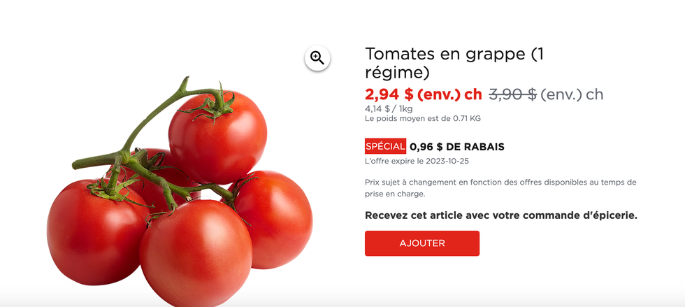 Tomates sur le site Web du Maxi.
