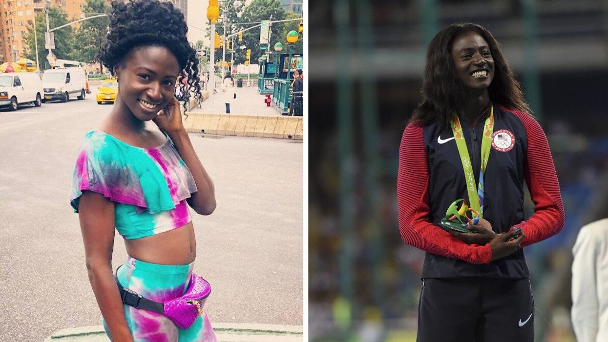 Tori Bowie. Right: Tori Bowie during the 2016 Olympics in Rio de Janeiro, Brazil.