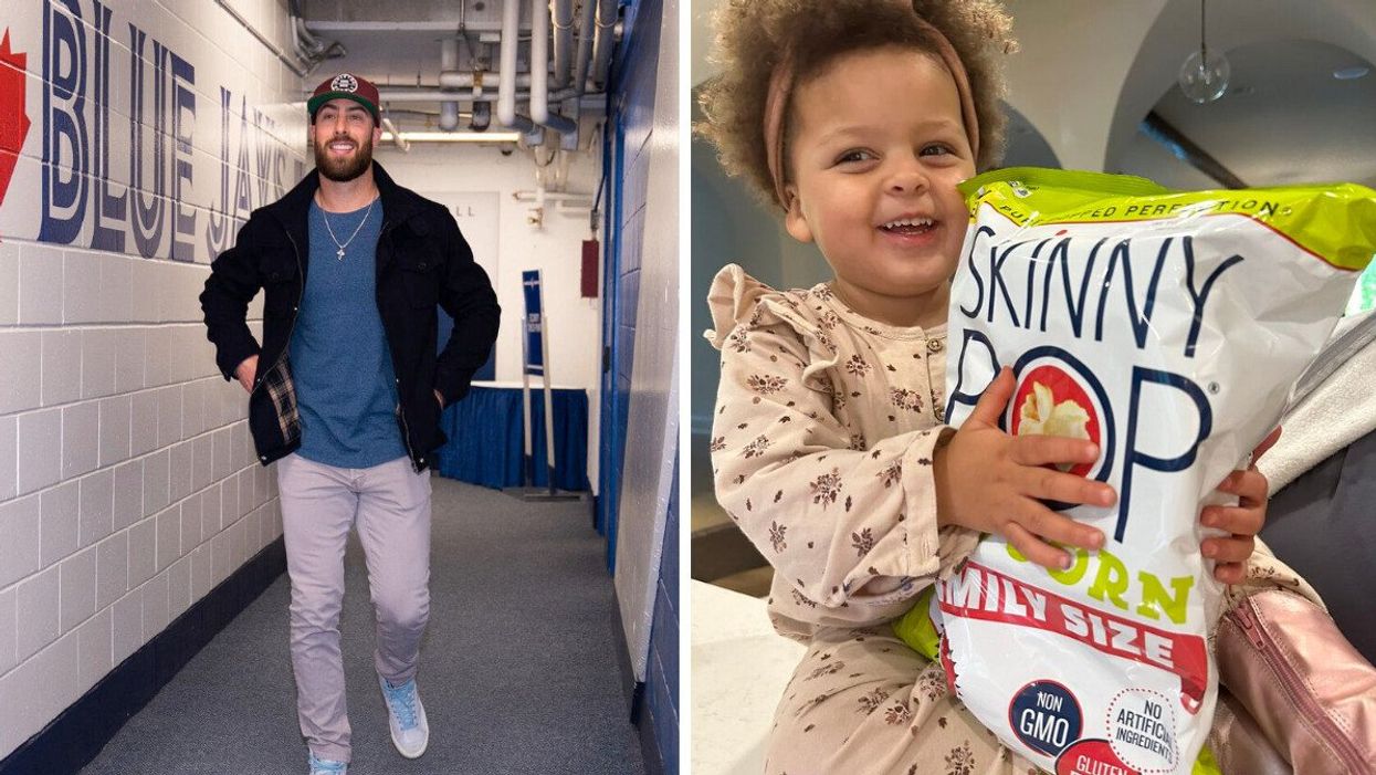 Toronto Blue Jays pitcher Anthony Bass. Right: Anthony's daughter.