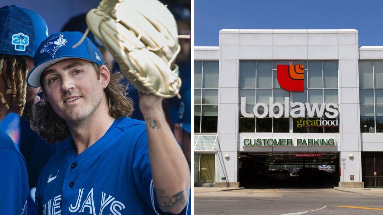 Toronto Blue Jays pitcher Kevin Gausman. Right: A Loblaws in Toronto