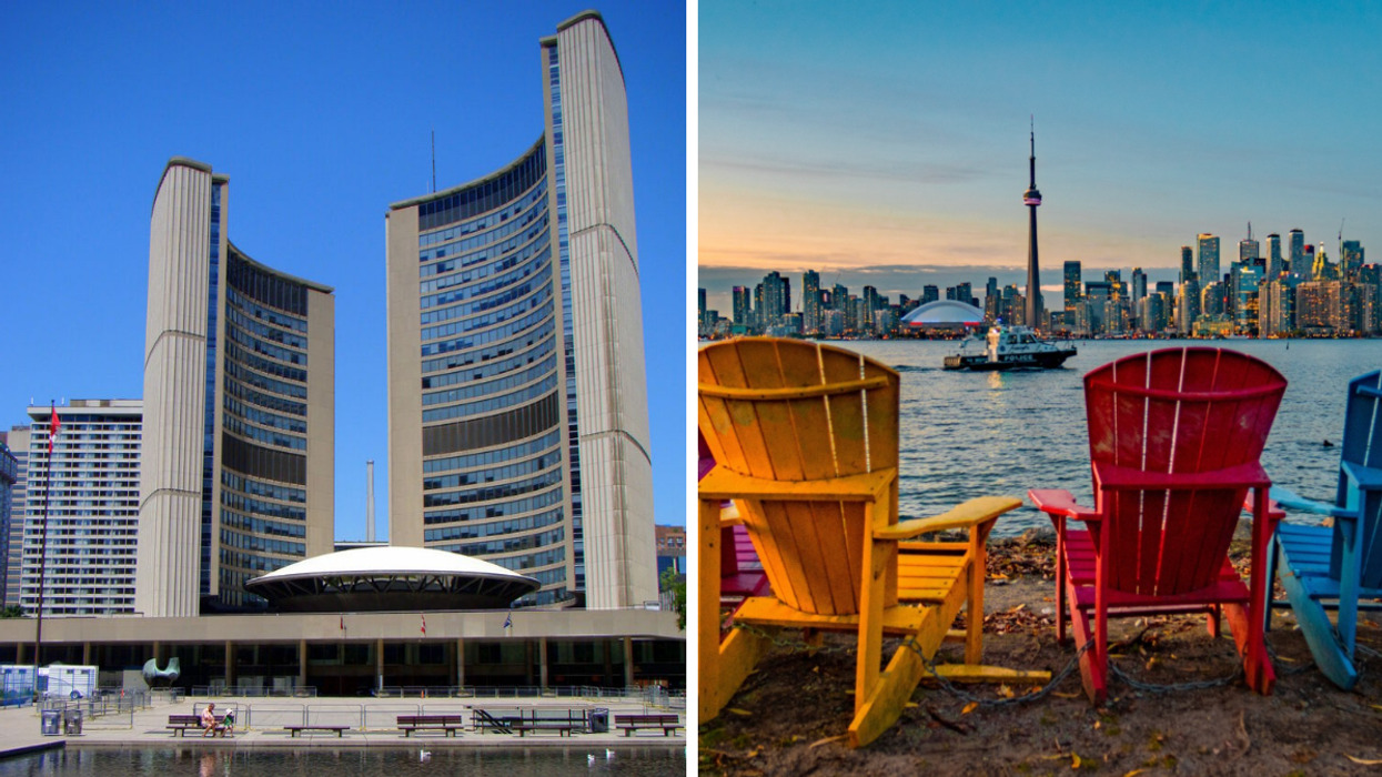 Toronto city hall .Right: Toronto skyline.