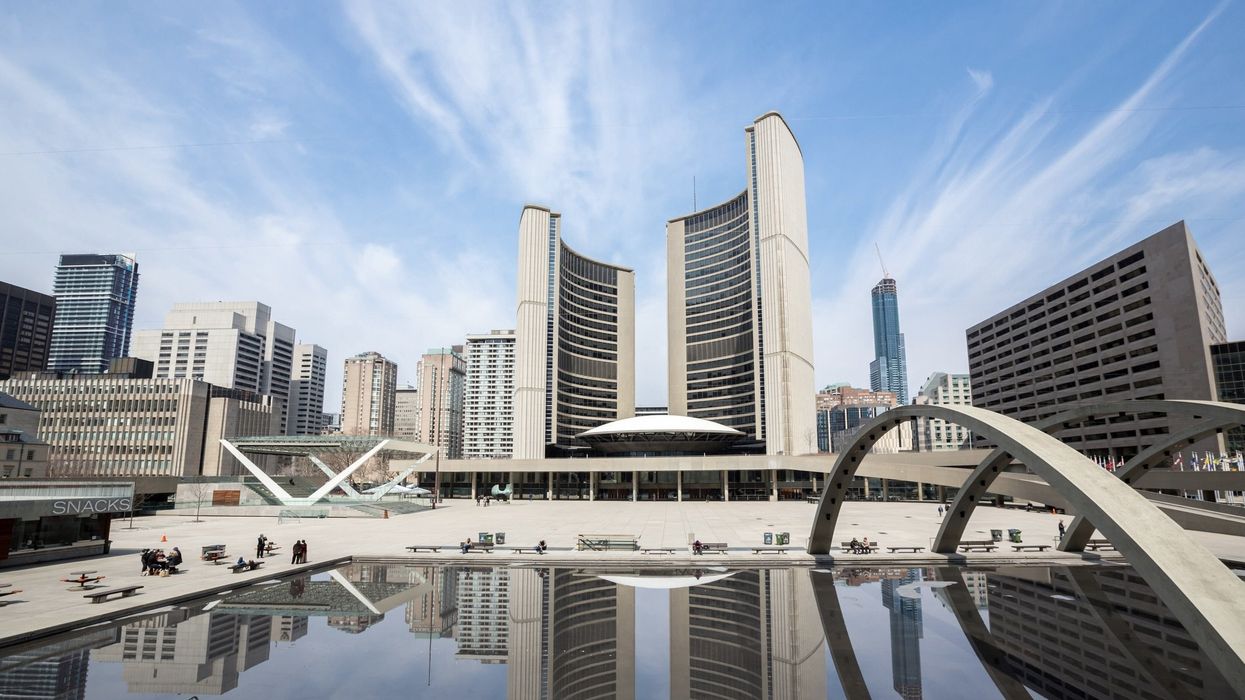 Toronto City Hall with Nathan Phillips Square in the foreground.