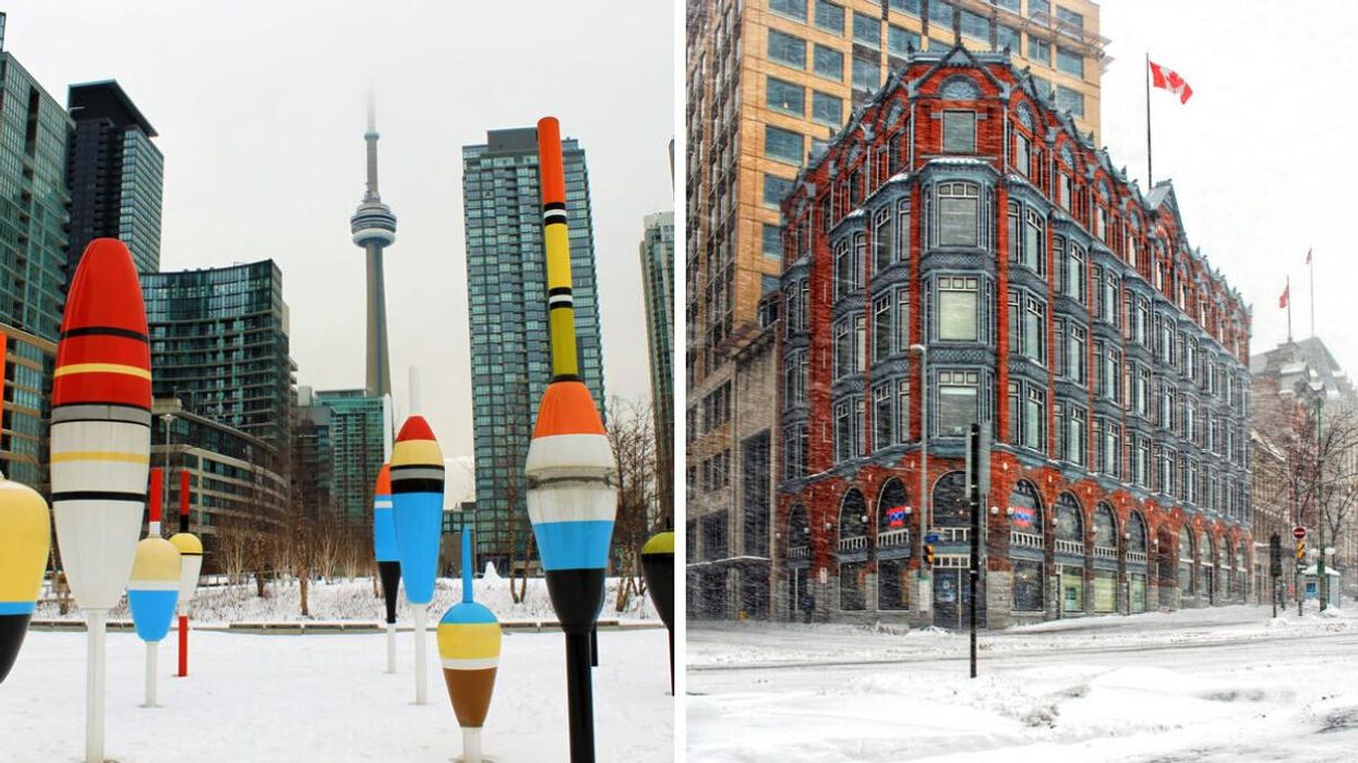 Toronto during winter. Right: Ottawa in a snowstorm.