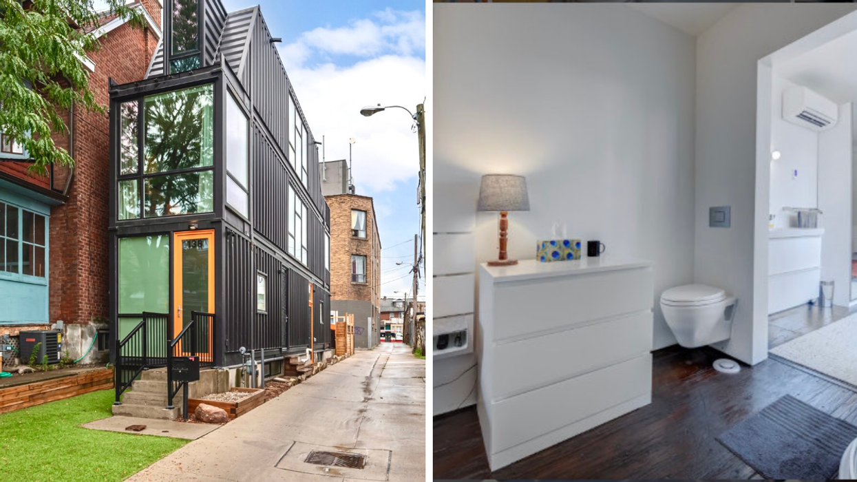 Toronto home with toliet in bedroom.