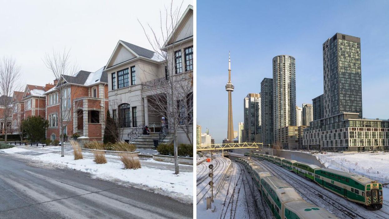 Toronto homes. Right: A view of the CN Tower in the winter.