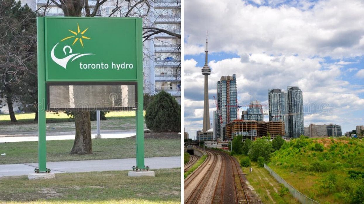 Toronto Hydro Sign. Right: Railway in downtown Toronto