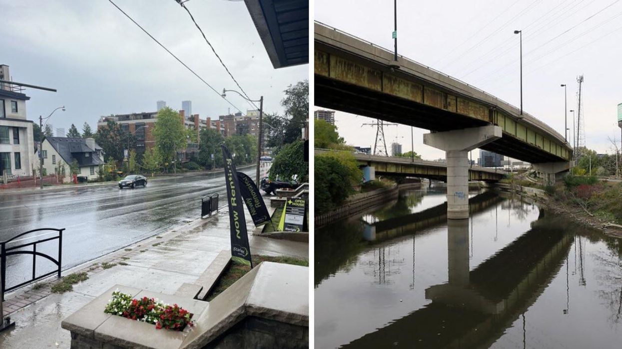 Toronto in the rain. Right: Don River.