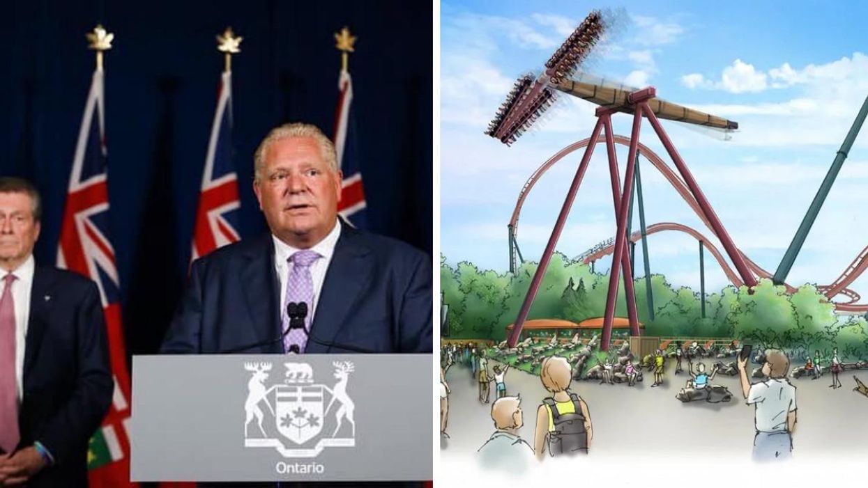 Toronto Mayor John Tory and Ontario Premier Doug Ford. Right: Illustration of the Tundra Twister.