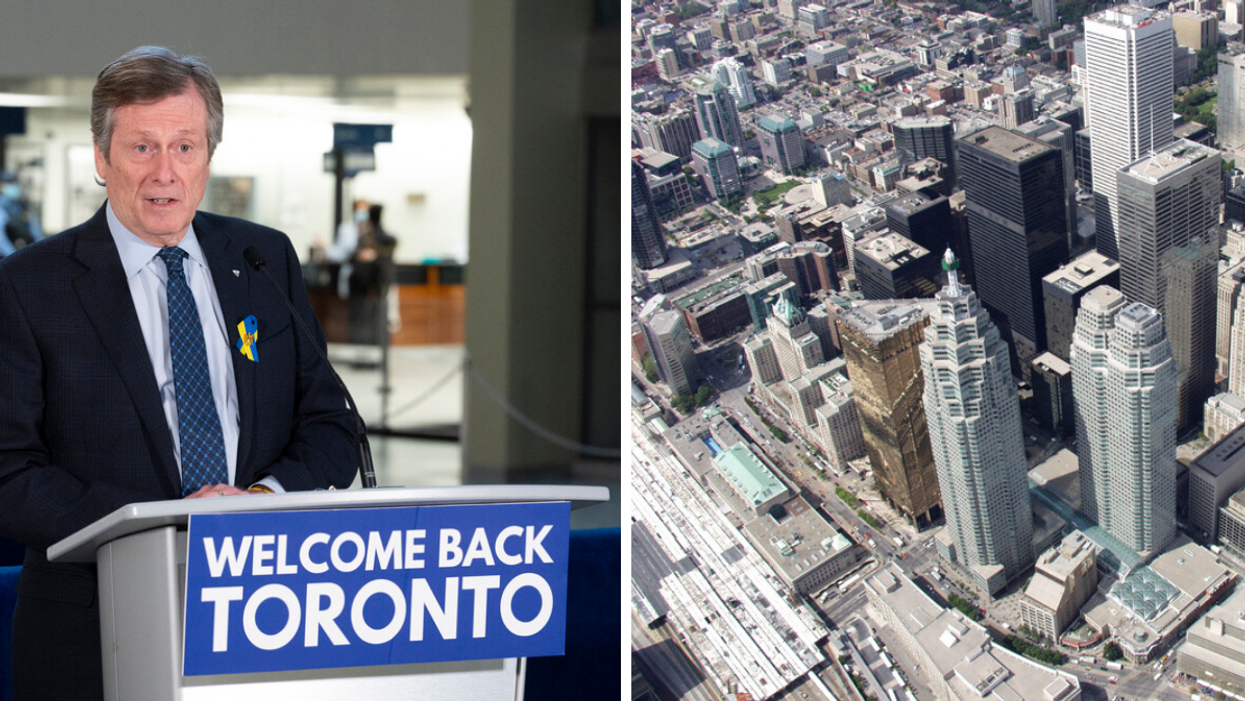 Toronto Mayor John Tory. Right: Downtown Toronto.