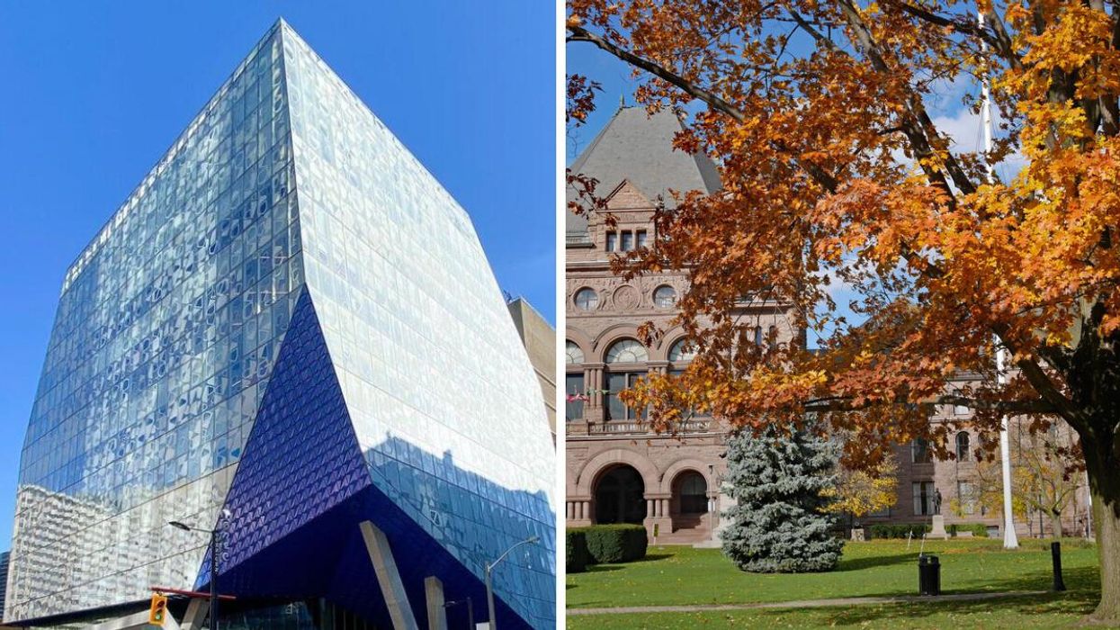 Toronto Metropolitan University. Right: Queen's Park.
