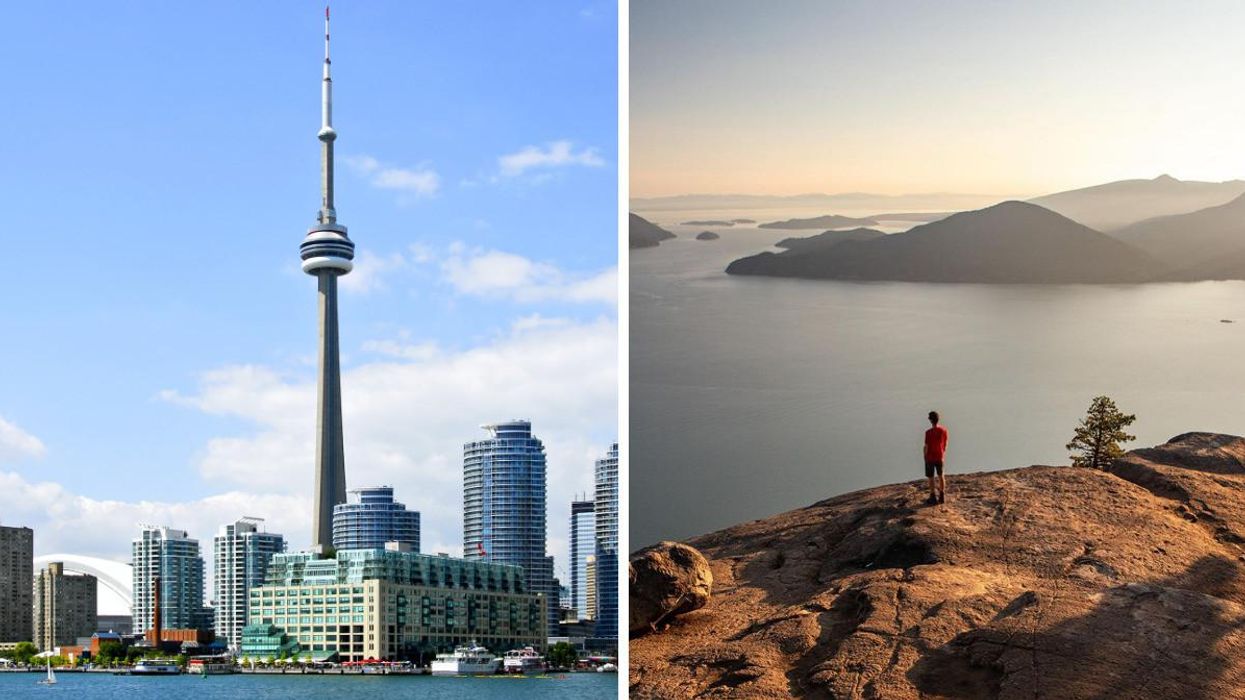 Toronto, Ontario. Right: Person on a hike in B.C.