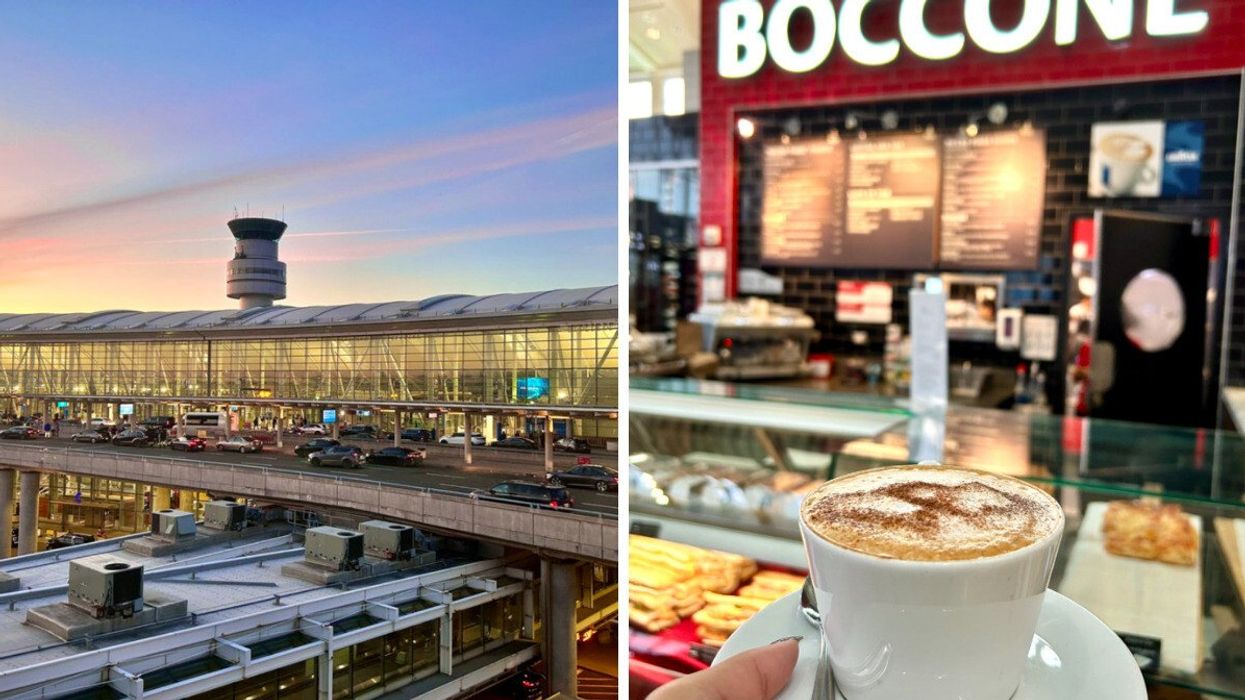 Toronto Pearson Airport. Right: Coffee at Toronto Pearson Airport. 