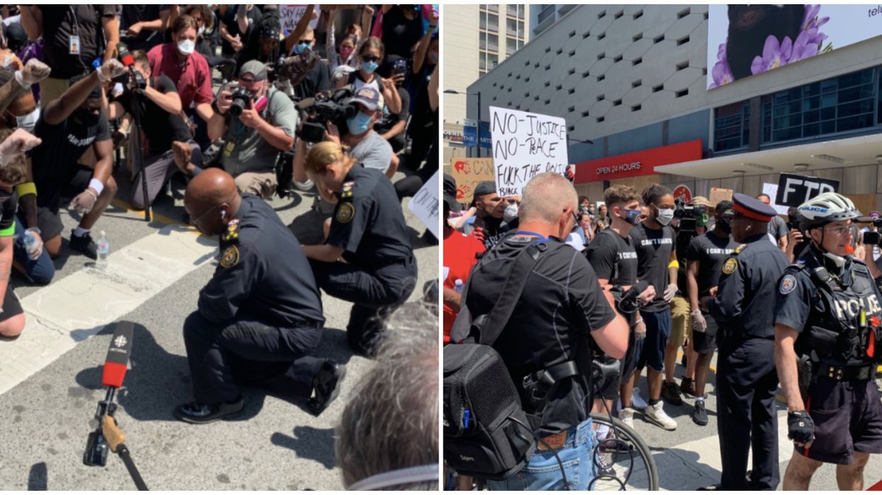 Toronto Police Chief Mark Saunders Takes A Knee With Protestors During Anti-Racism March
