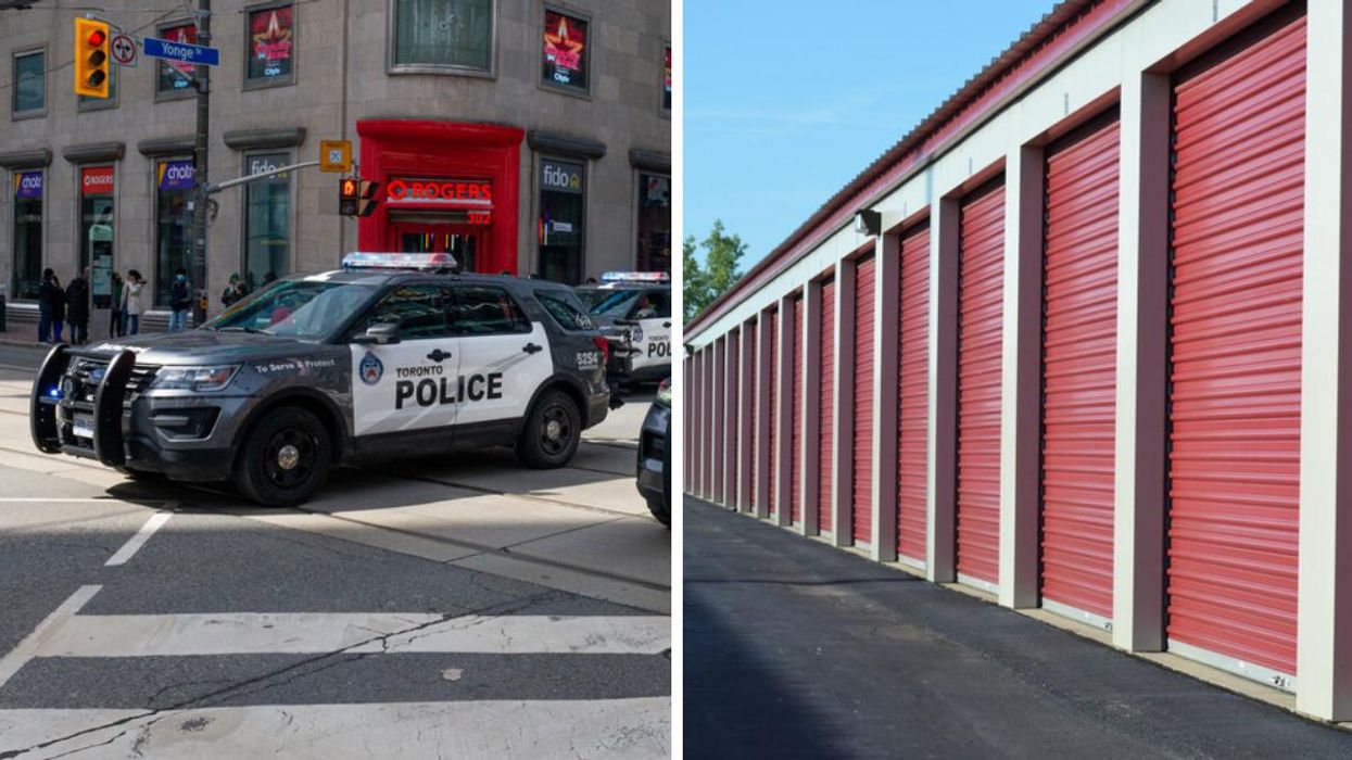 Toronto Police Service car. Right: Storage units.