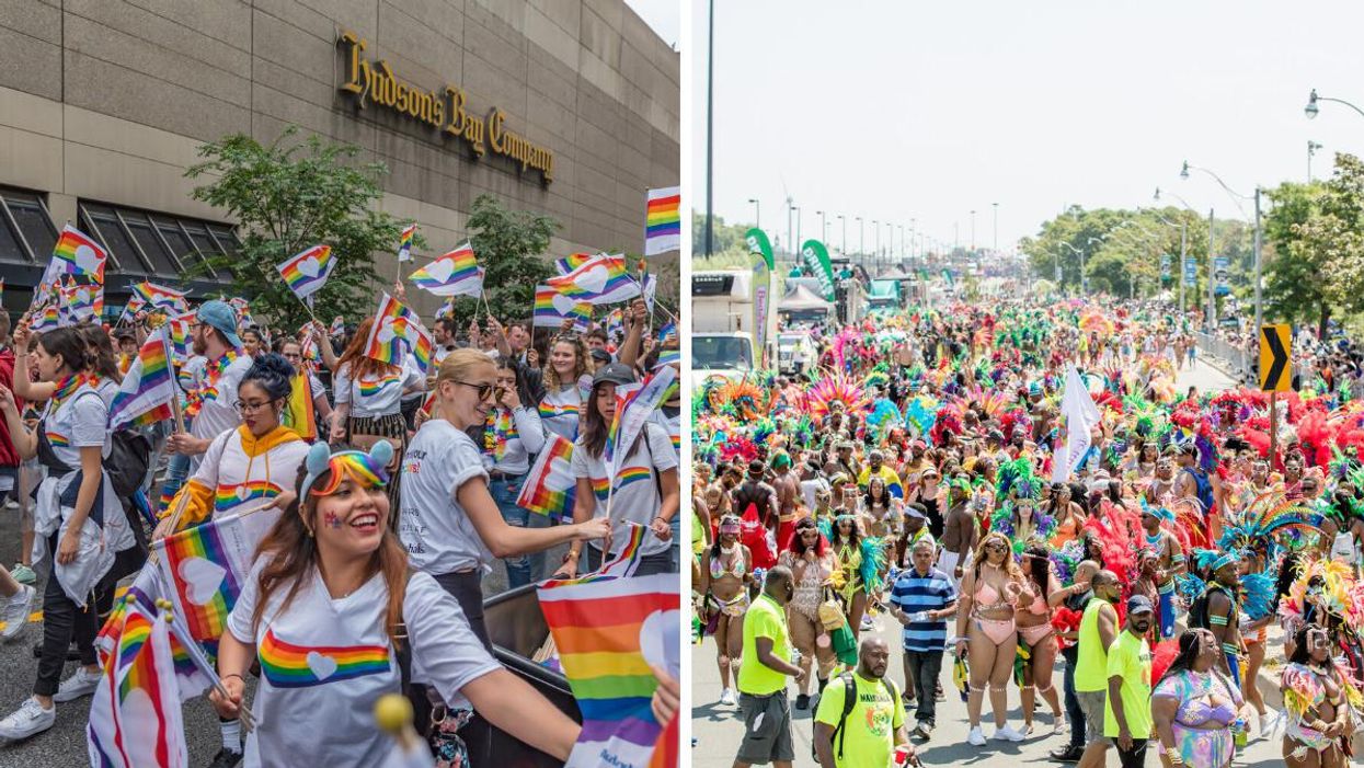 Toronto Pride Festival in summer of 2018. Right: Toronto Caribbean Carnival Grand Parade in 2019.