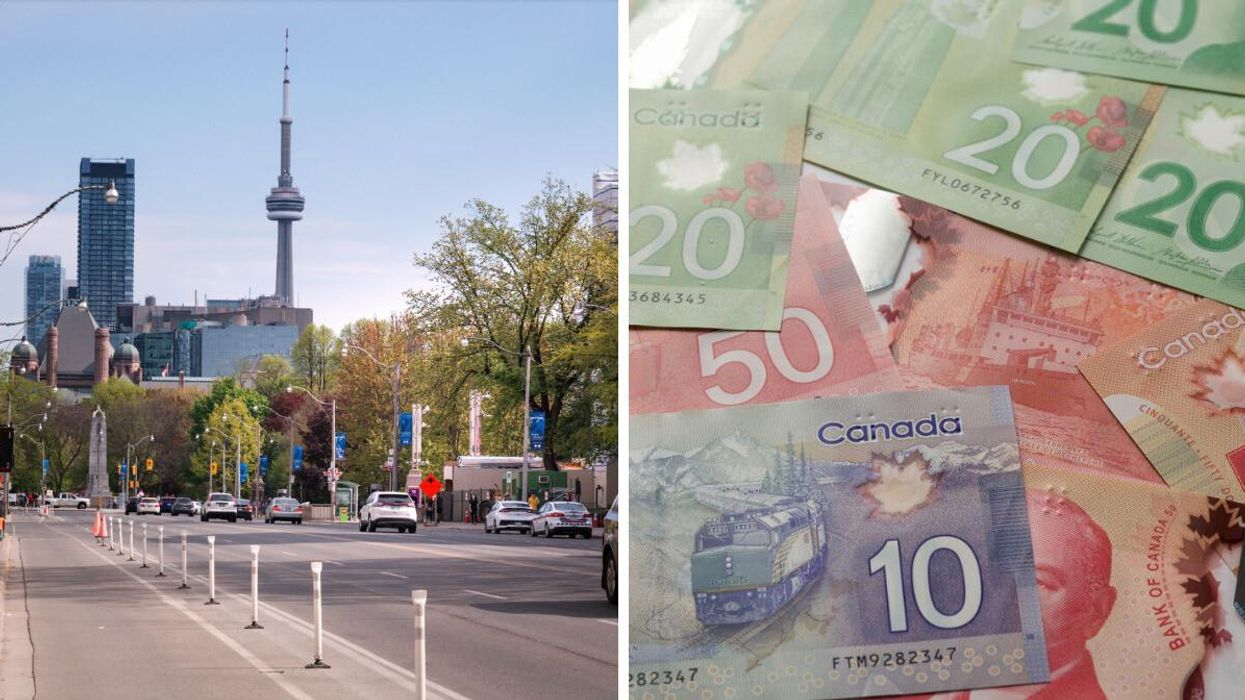 Toronto. Right: Canadian dollars.