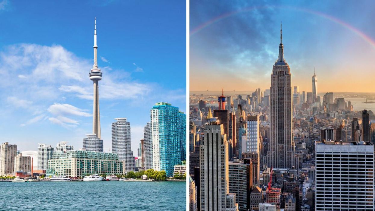 Toronto's CN Tower. Right: Empire State Building in New York City.