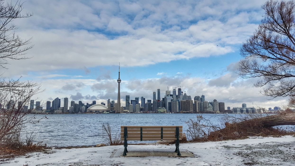 toronto skyline from the islands during winter