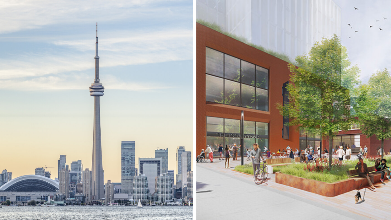 Toronto skyline, Right: Rendering of what one of the new Ontario line stations will look like.