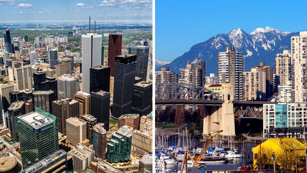 Toronto skyline. Right: Vancouver skyline.
