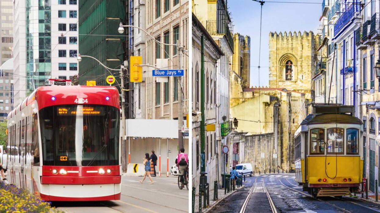 Toronto street car. Right: Street car in Lisbon.