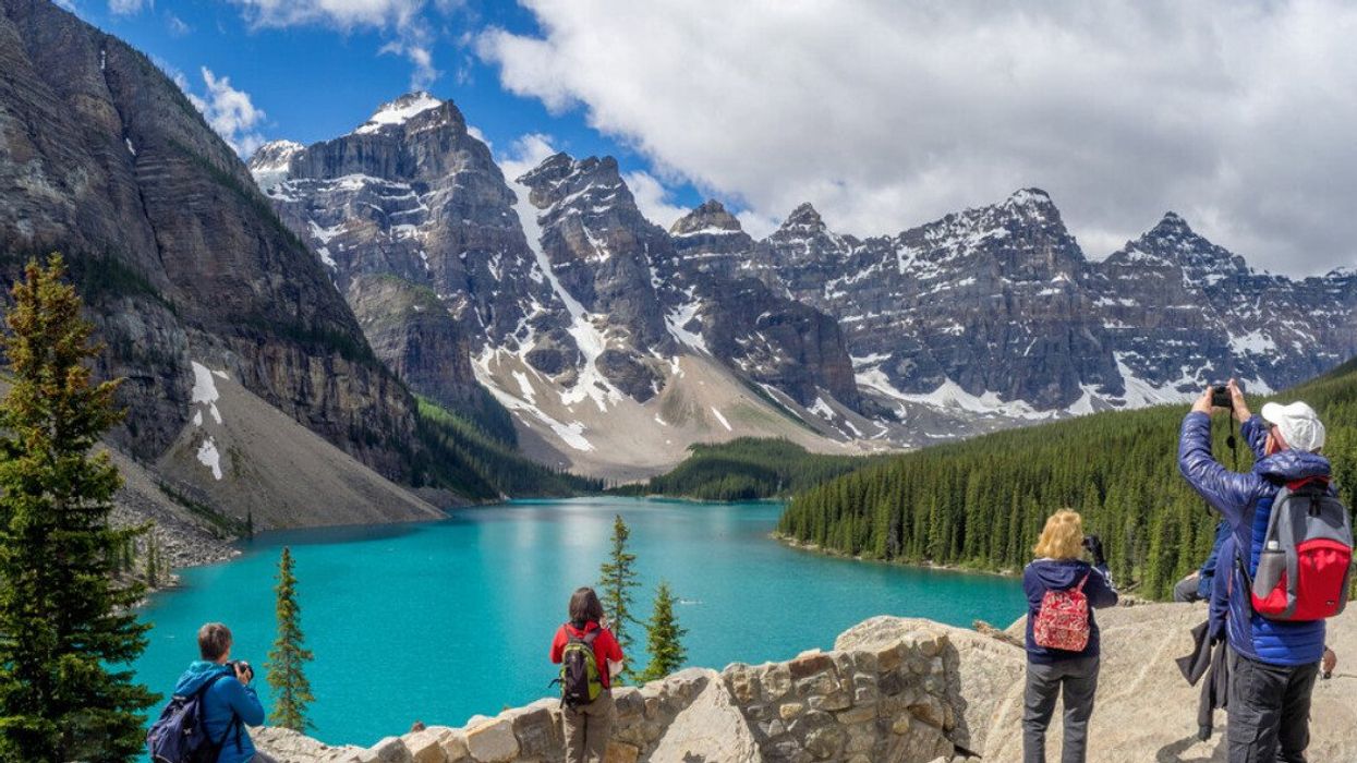 Tourists looking at Moraine lake.