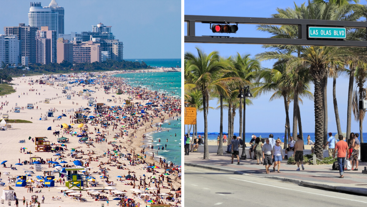 Tourists on South Beach. Right: A view of Fort Lauderdale Beach.