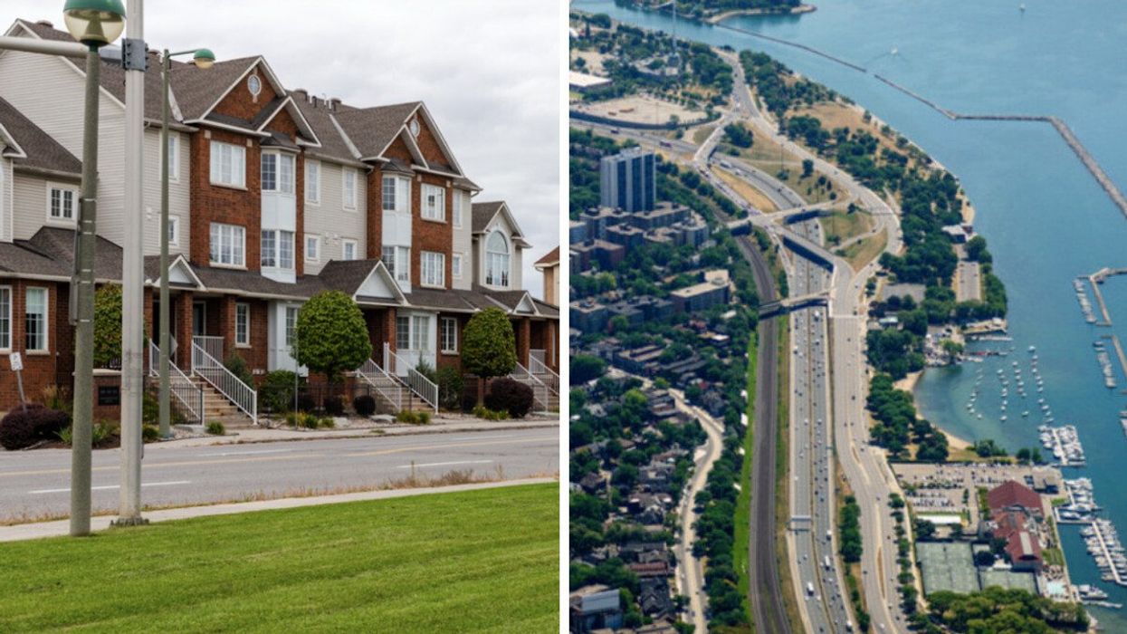Town houses in Ottawa. Right: The QEW along Lake Ontario, Toronto.