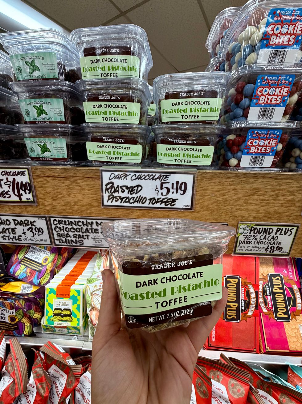 Trader Joe's Dark chocolate roasted pistachio toffee