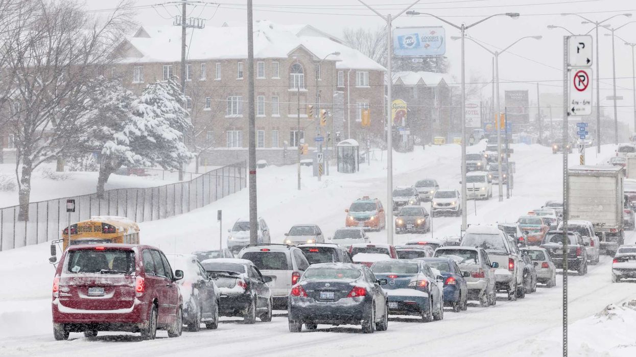 Traffic on a road in Ontario during winter.