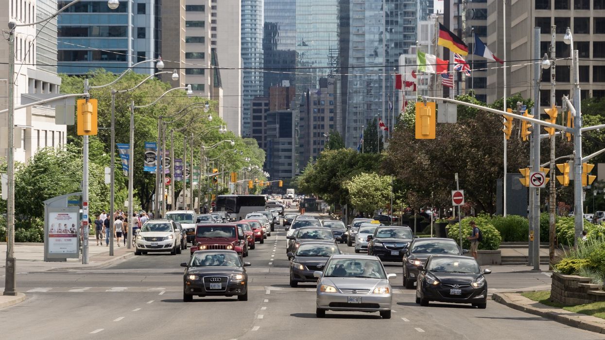 Traffic on University Avenue in downtown Toronto.