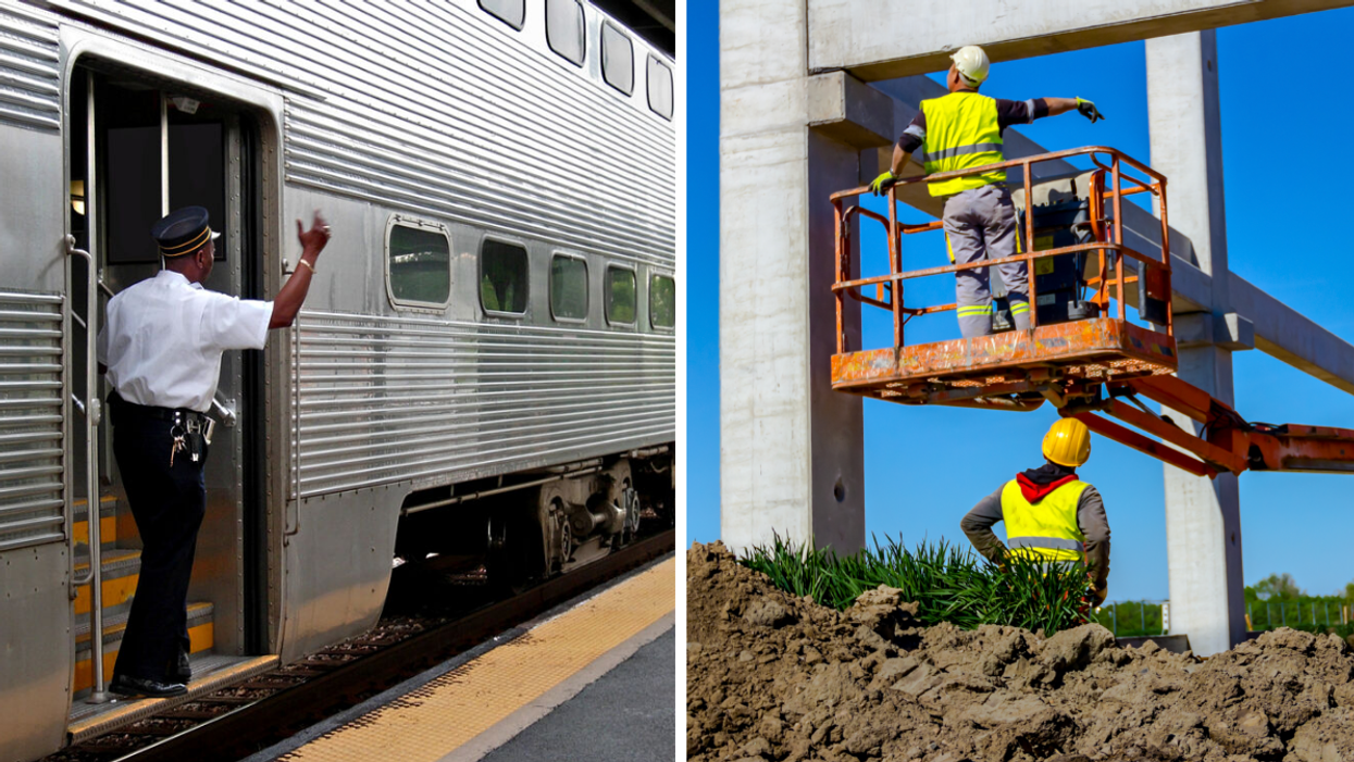 Train conductor. Right: Trade workers.