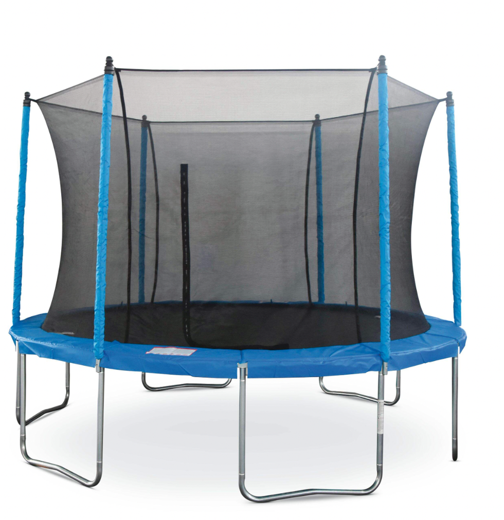 Trampoline rond d\u2019ext\u00e9rieur JumpTek avec filet de s\u00e9curit\u00e9 \u2013 12 pieds.
